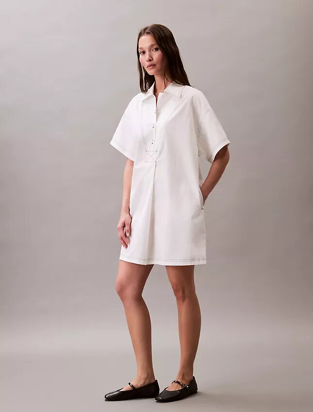 Vestido camisero mini de sarga de algodón Vestido camisero mini de sarga de algodón
