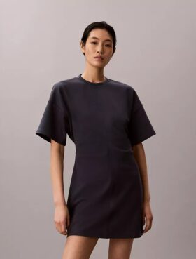 Vestido camiseta de punto entrelazado con logo