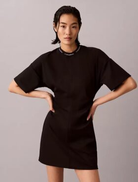 Vestido camiseta de punto entrelazado con logo