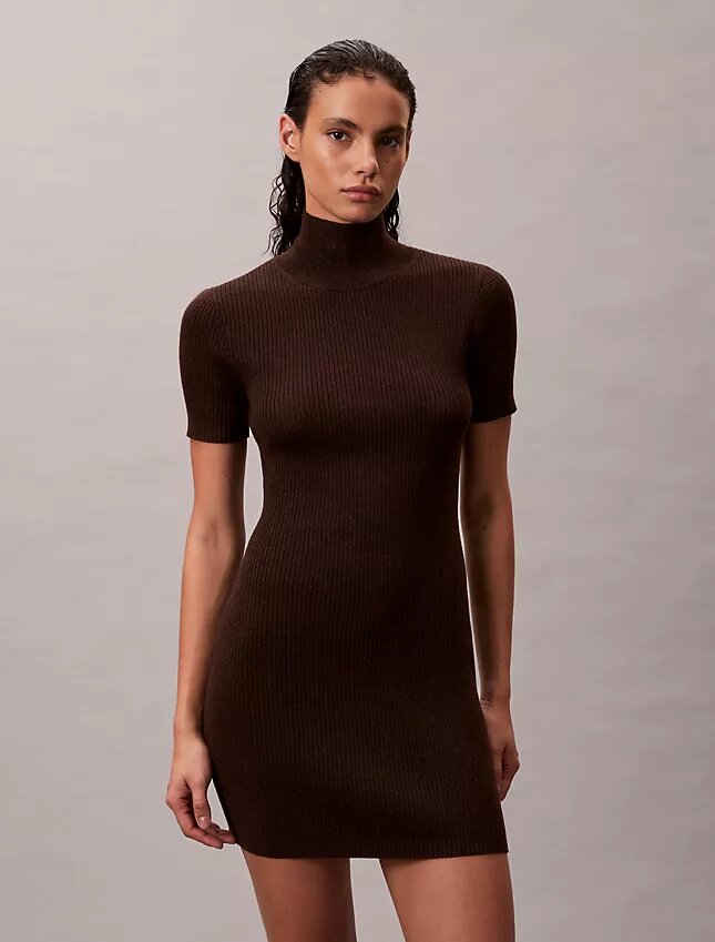 Vestido de punto acanalado de mezcla de lana merino y lurex Vestido de punto acanalado de mezcla de lana merino y lurex