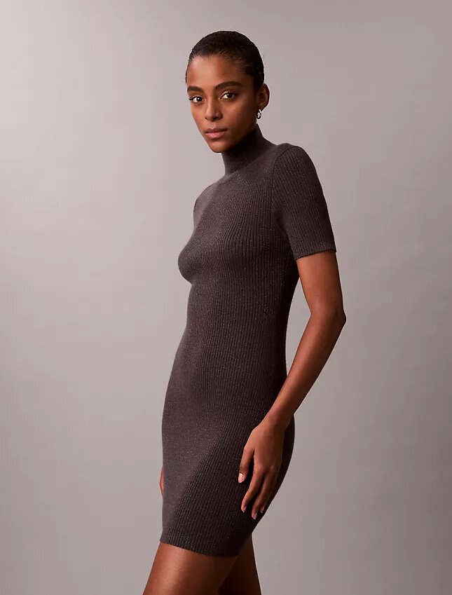 Vestido de punto acanalado de mezcla de lana merino y lurex Vestido de punto acanalado de mezcla de lana merino y lurex