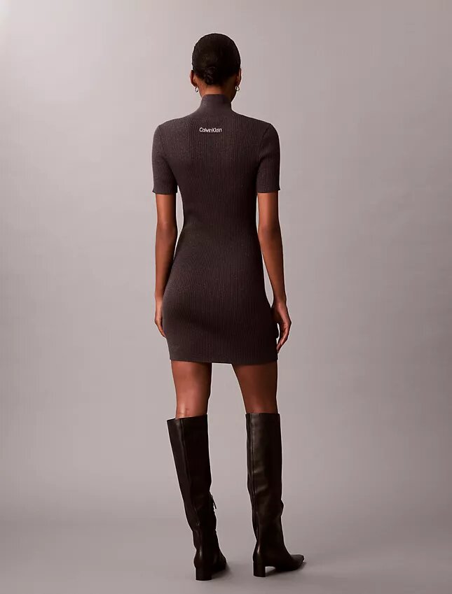Vestido de punto acanalado de mezcla de lana merino y lurex Vestido de punto acanalado de mezcla de lana merino y lurex