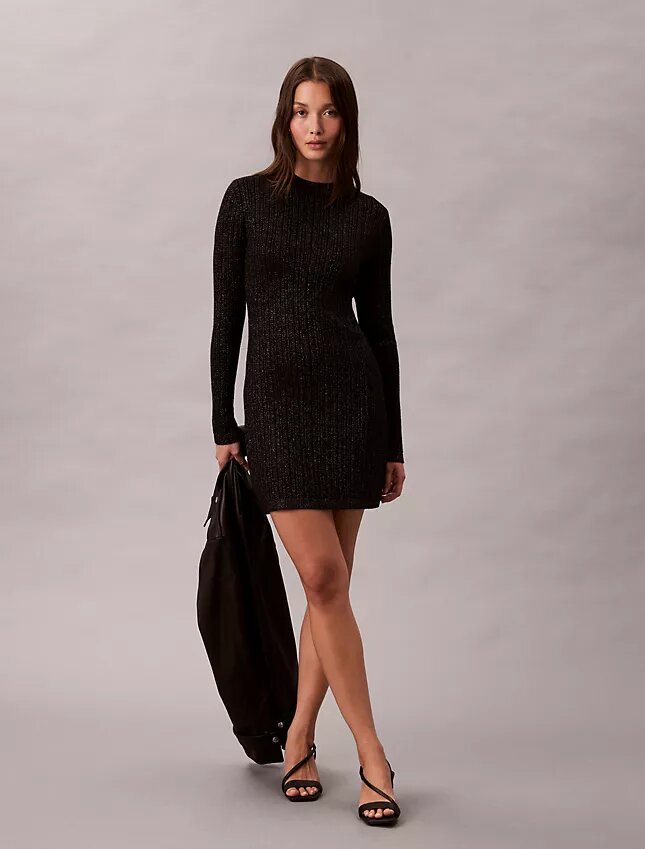 Vestido de punto corto de mezcla de lana merino y lurex Vestido de punto corto de mezcla de lana merino y lurex