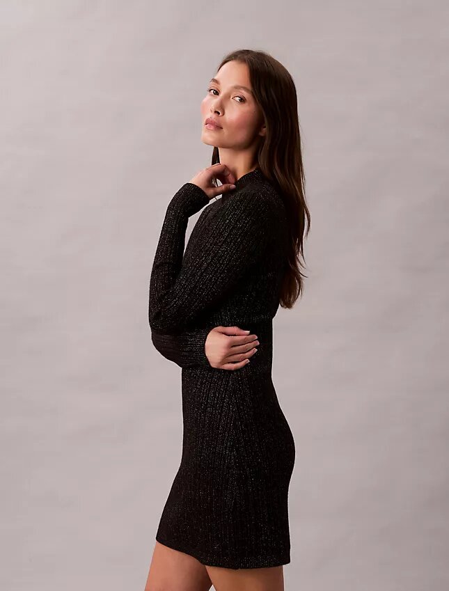Vestido de punto corto de mezcla de lana merino y lurex Vestido de punto corto de mezcla de lana merino y lurex