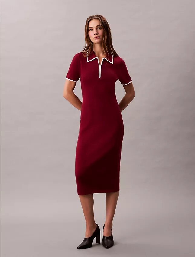 Vestido midi con ribetes en bloques de color Vestido midi con ribetes en bloques de color