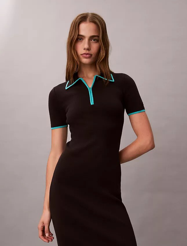 Vestido midi con ribetes en bloques de color Vestido midi con ribetes en bloques de color