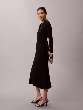 Vestido midi de algodón liso acanalado