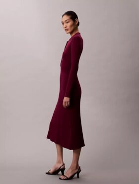 Vestido midi de algodón liso acanalado