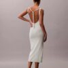 Vestido midi de cuello redondo en mezcla de lino Vestido midi de cuello redondo en mezcla de lino
