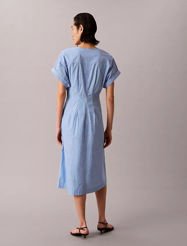 Vestido midi de popelín de algodón a rayas Vestido midi de popelín de algodón a rayas