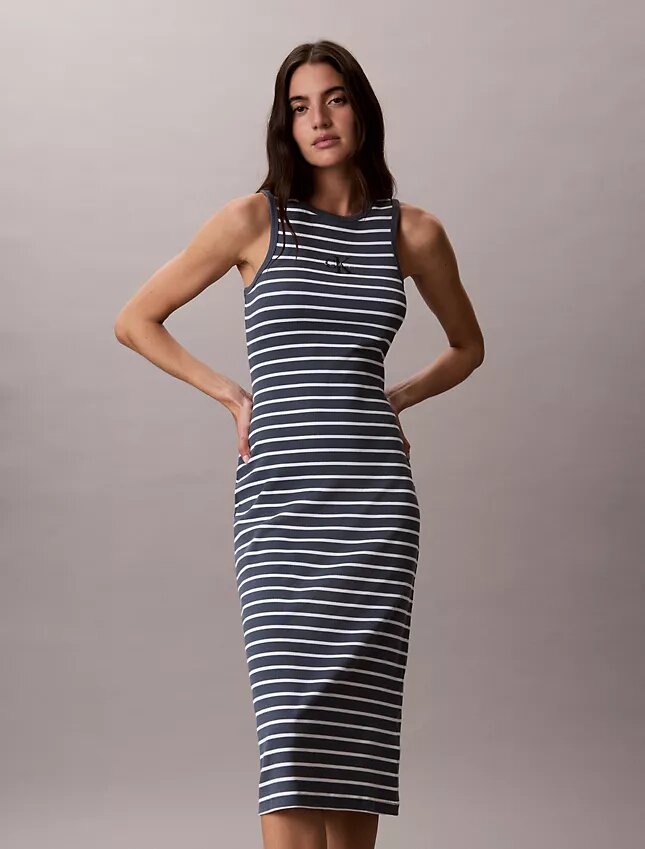 Vestido midi de rayas acanaladas Monologo Vestido midi de rayas acanaladas Monologo