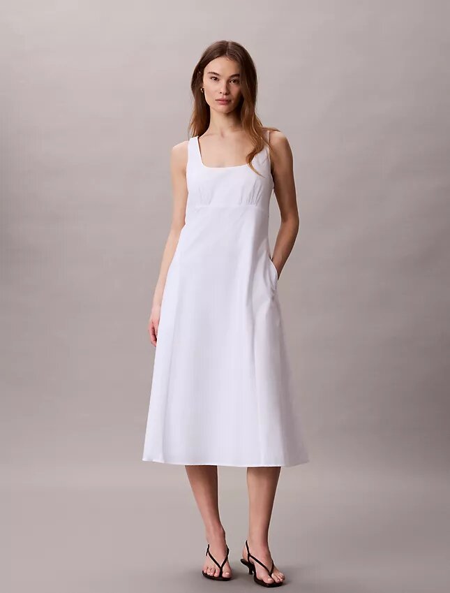 Vestido midi sin mangas de popelín de algodón Vestido midi sin mangas de popelín de algodón