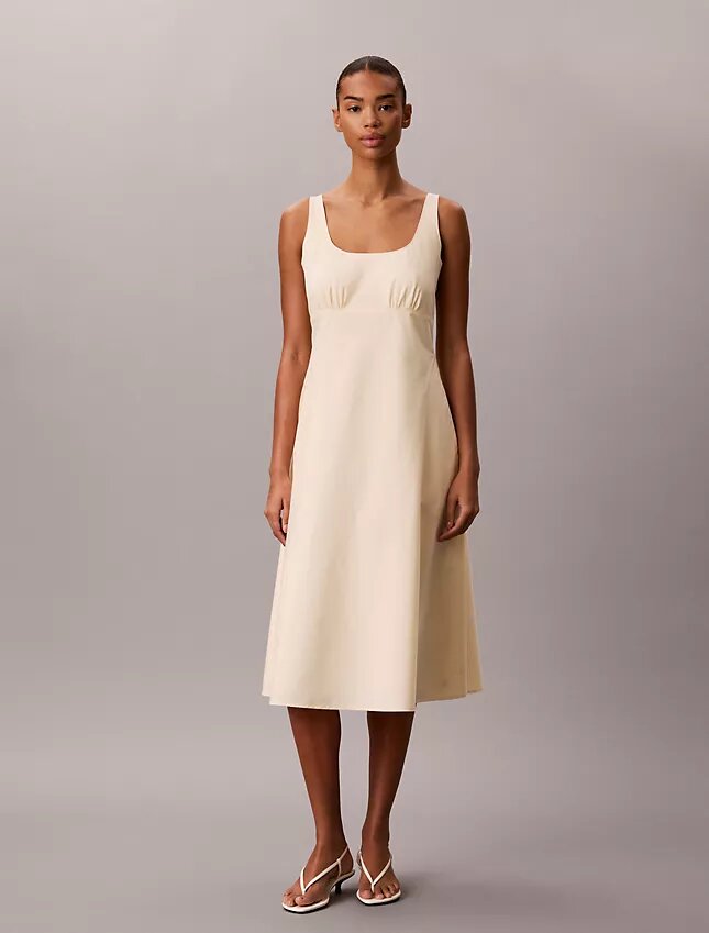 Vestido midi sin mangas de popelín de algodón Vestido midi sin mangas de popelín de algodón