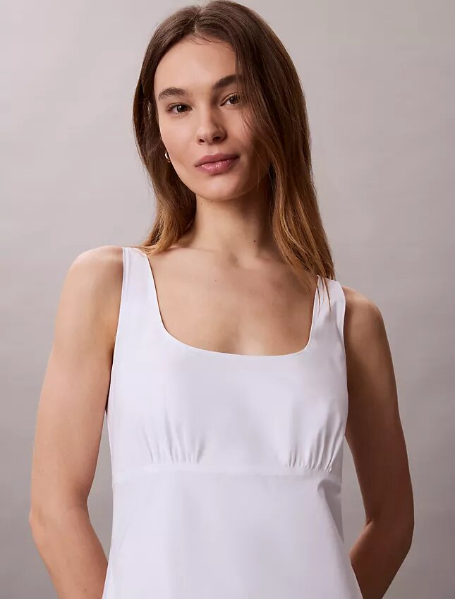 Vestido midi sin mangas de popelín de algodón Vestido midi sin mangas de popelín de algodón