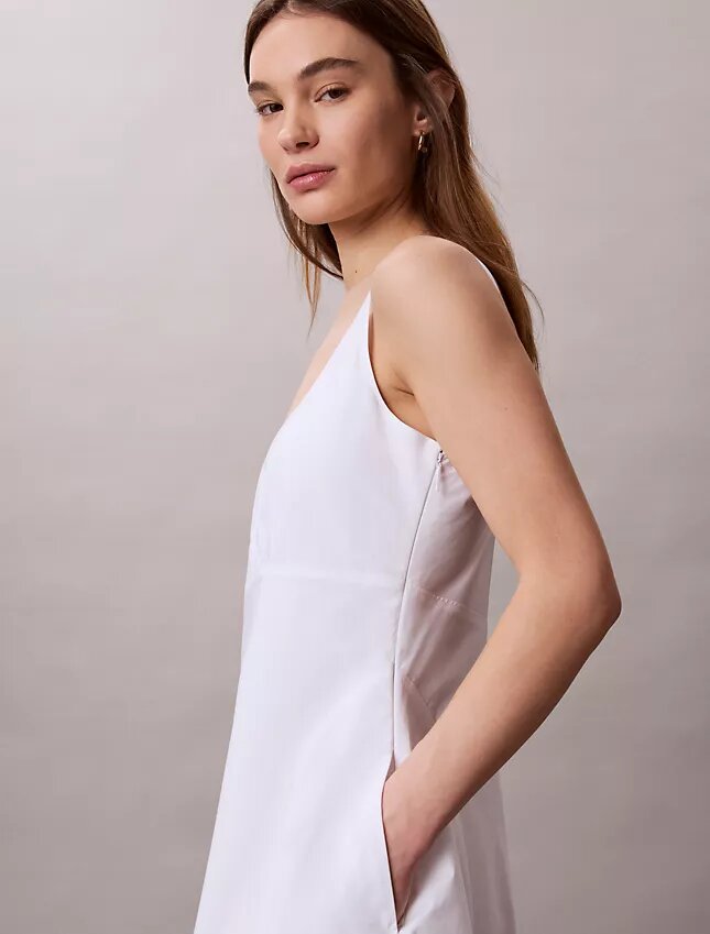 Vestido midi sin mangas de popelín de algodón Vestido midi sin mangas de popelín de algodón
