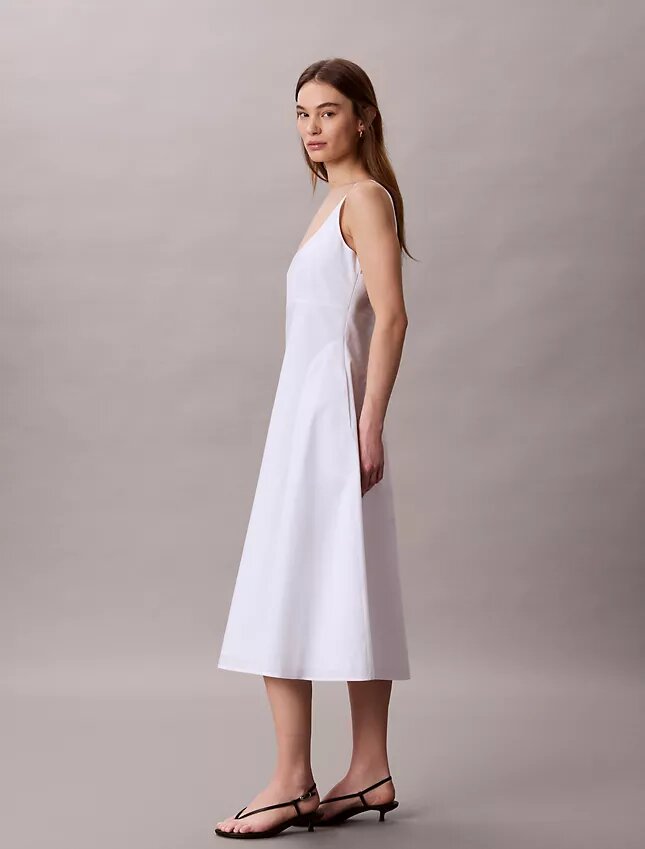 Vestido midi sin mangas de popelín de algodón Vestido midi sin mangas de popelín de algodón