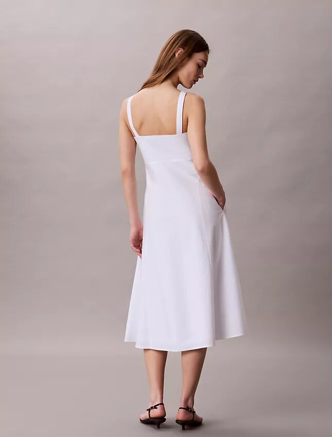 Vestido midi sin mangas de popelín de algodón Vestido midi sin mangas de popelín de algodón