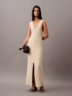 Vestido midi sin mangas de punto bouclé Vestido midi sin mangas de punto bouclé