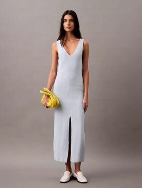 Vestido midi sin mangas de punto bouclé Vestido midi sin mangas de punto bouclé