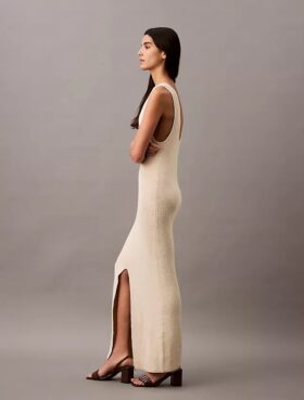 Vestido midi sin mangas de punto bouclé Vestido midi sin mangas de punto bouclé