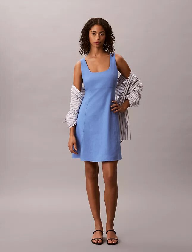 Vestido mini de mezcla de lino Vestido mini de mezcla de lino