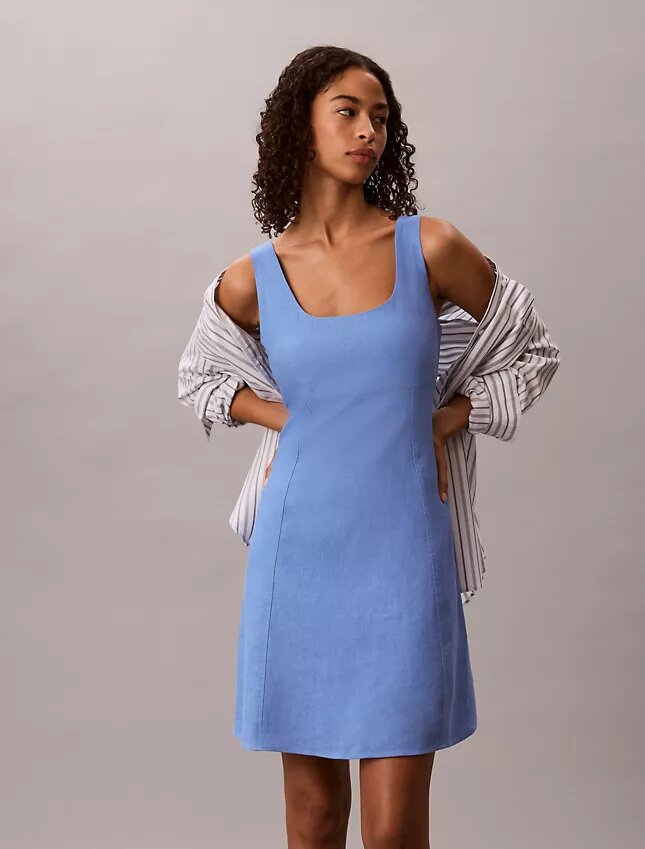 Vestido mini de mezcla de lino Vestido mini de mezcla de lino
