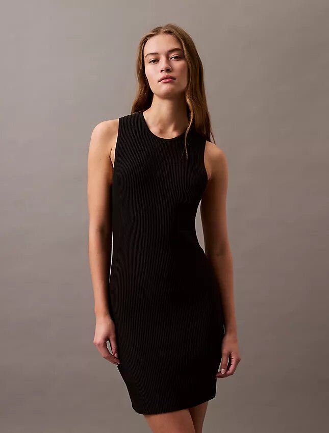 Vestido mini sin mangas acanalado Vestido mini sin mangas acanalado