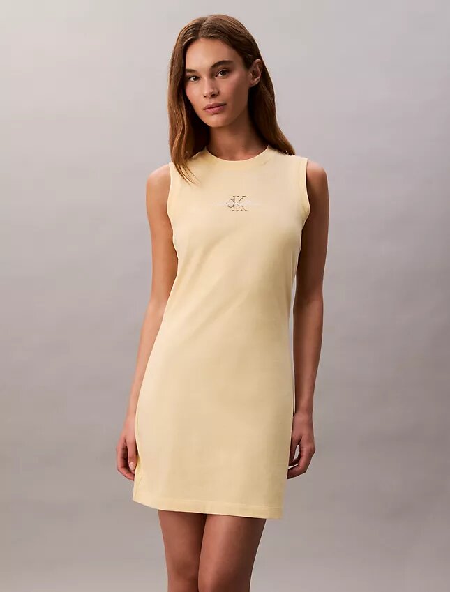 Vestido mini sin mangas con estampado de logotipo Vestido mini sin mangas con estampado de logotipo