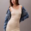 Vestido mini sin mangas de algodón acanalado con estampado gráfico Vestido mini sin mangas de algodón acanalado con estampado gráfico