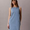 Vestido recto de Denim con cuello en V Vestido recto de Denim con cuello en V
