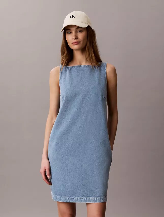 Vestido recto de Denim con cuello en V Vestido recto de Denim con cuello en V