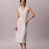 Vestido sin mangas con cuello en V y cinturón, mezcla de lino