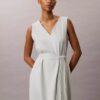 Vestido sin mangas con cuello en V y cinturón, mezcla de lino