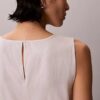 Vestido sin mangas con cuello en V y cinturón, mezcla de lino